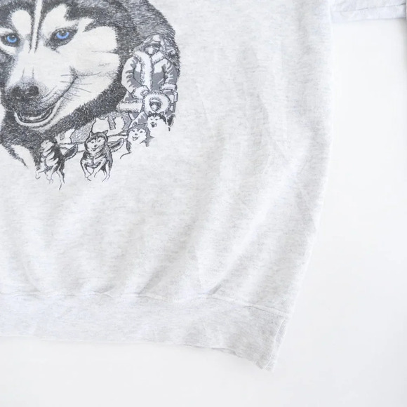 VTG 90'S Little Brownie Originals Gray Huskies Portrait Boxy Crew  Neck Sweater - Picture 5 of 13